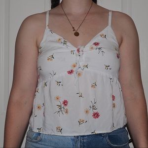 White Hollister Flower Tank Top